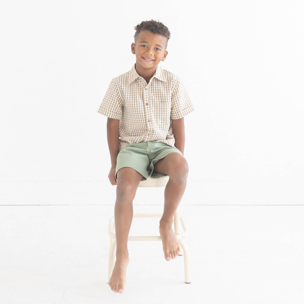 collared shirt in fennel searsucker