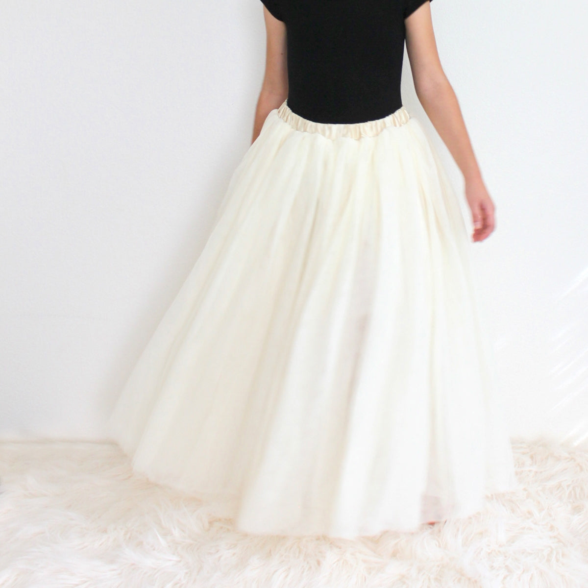 cream full length tulle skirt