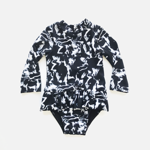  current label swim goldie ruffle long sleeve baby one piece in sea fog