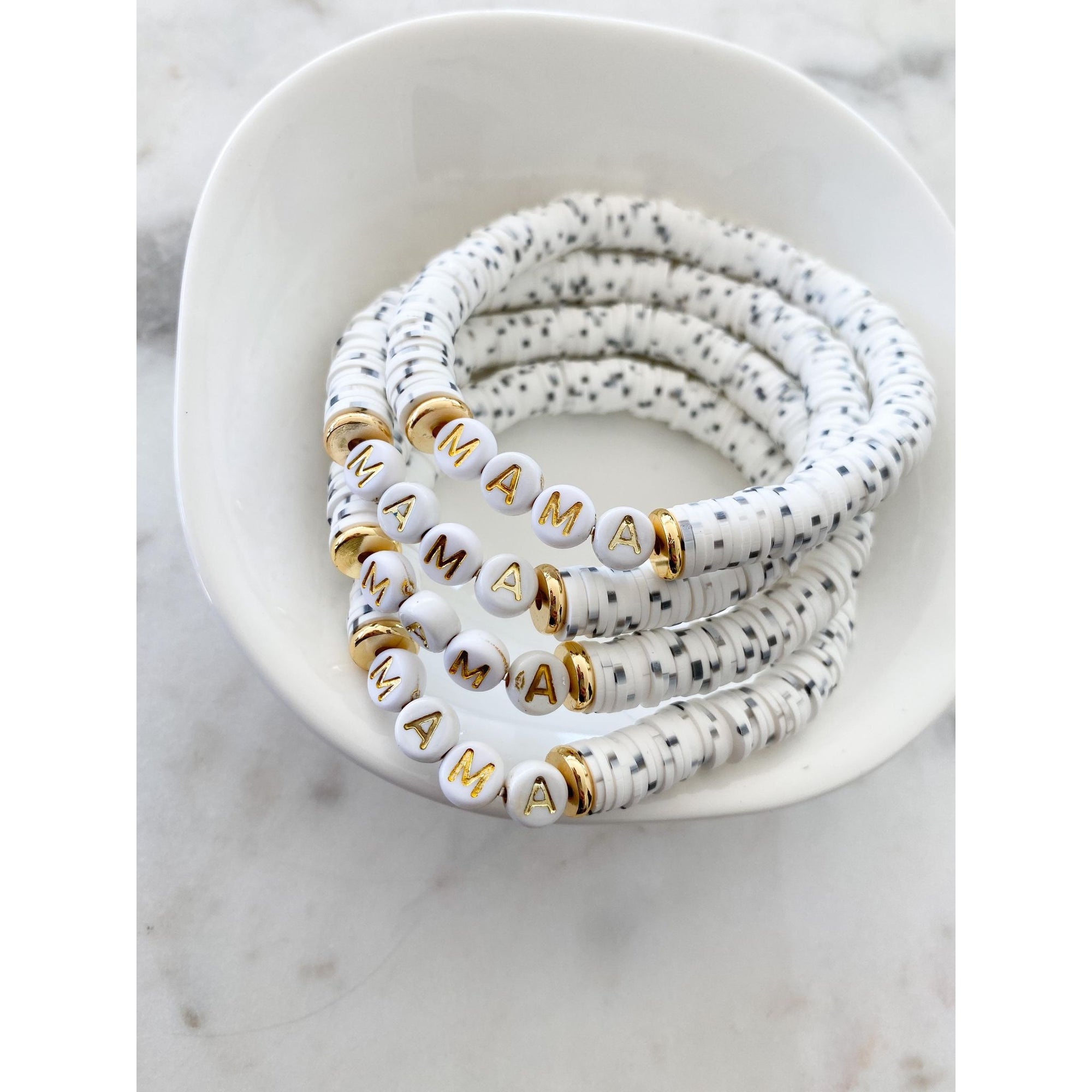 dalmatian heishi "mama" color pop bracelet