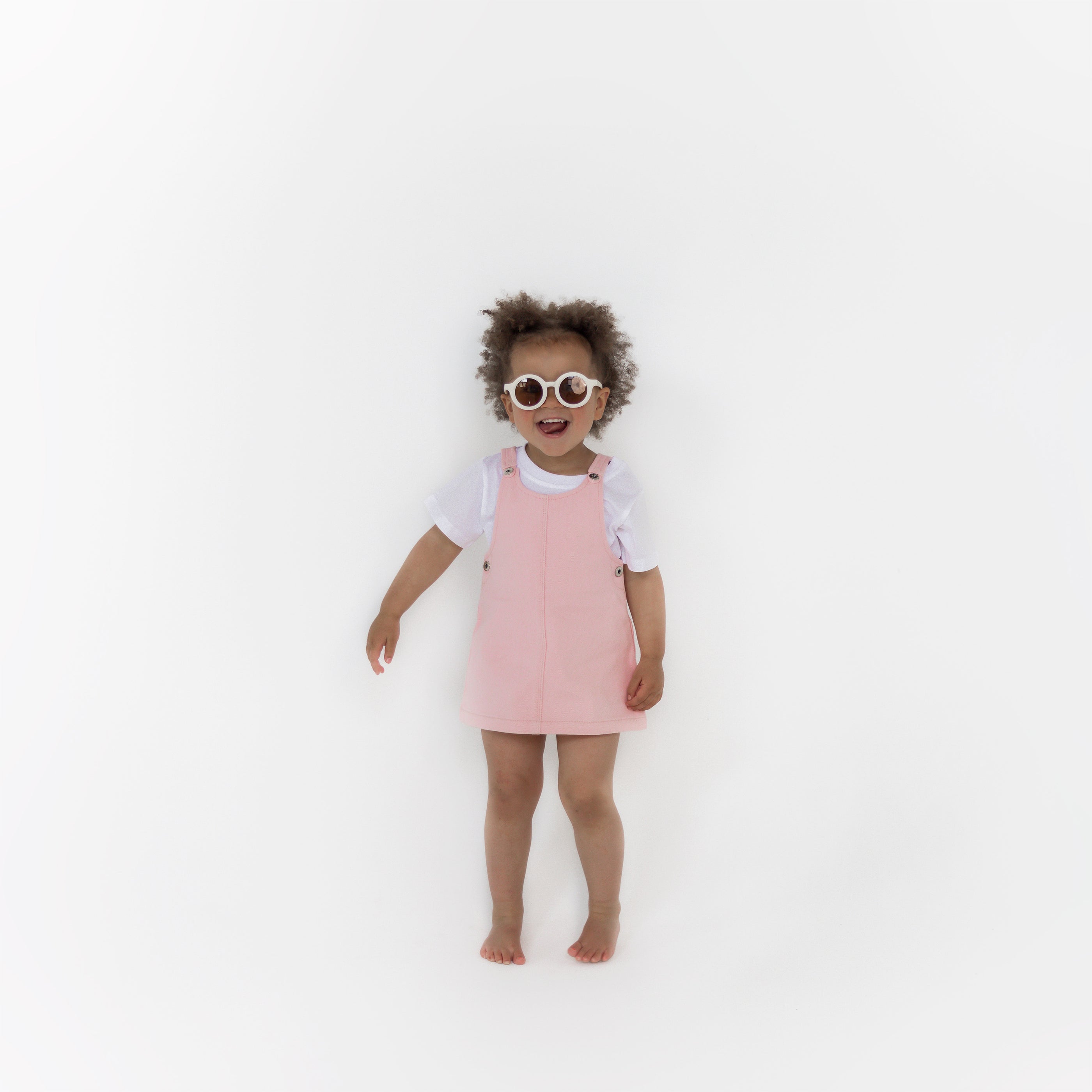 denim pinafore dress in pink