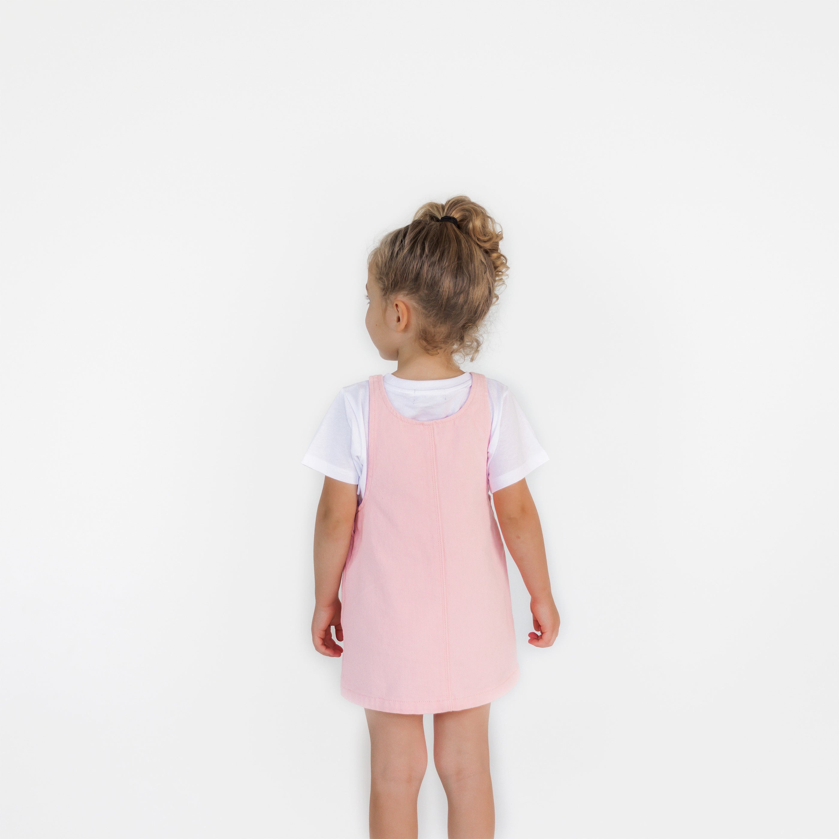 denim pinafore dress in pink