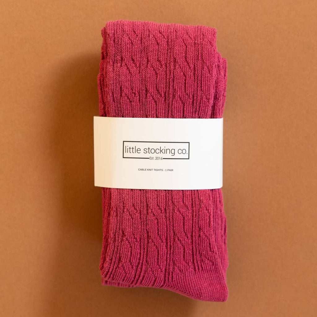 little stocking co. raspberry cable knit tights