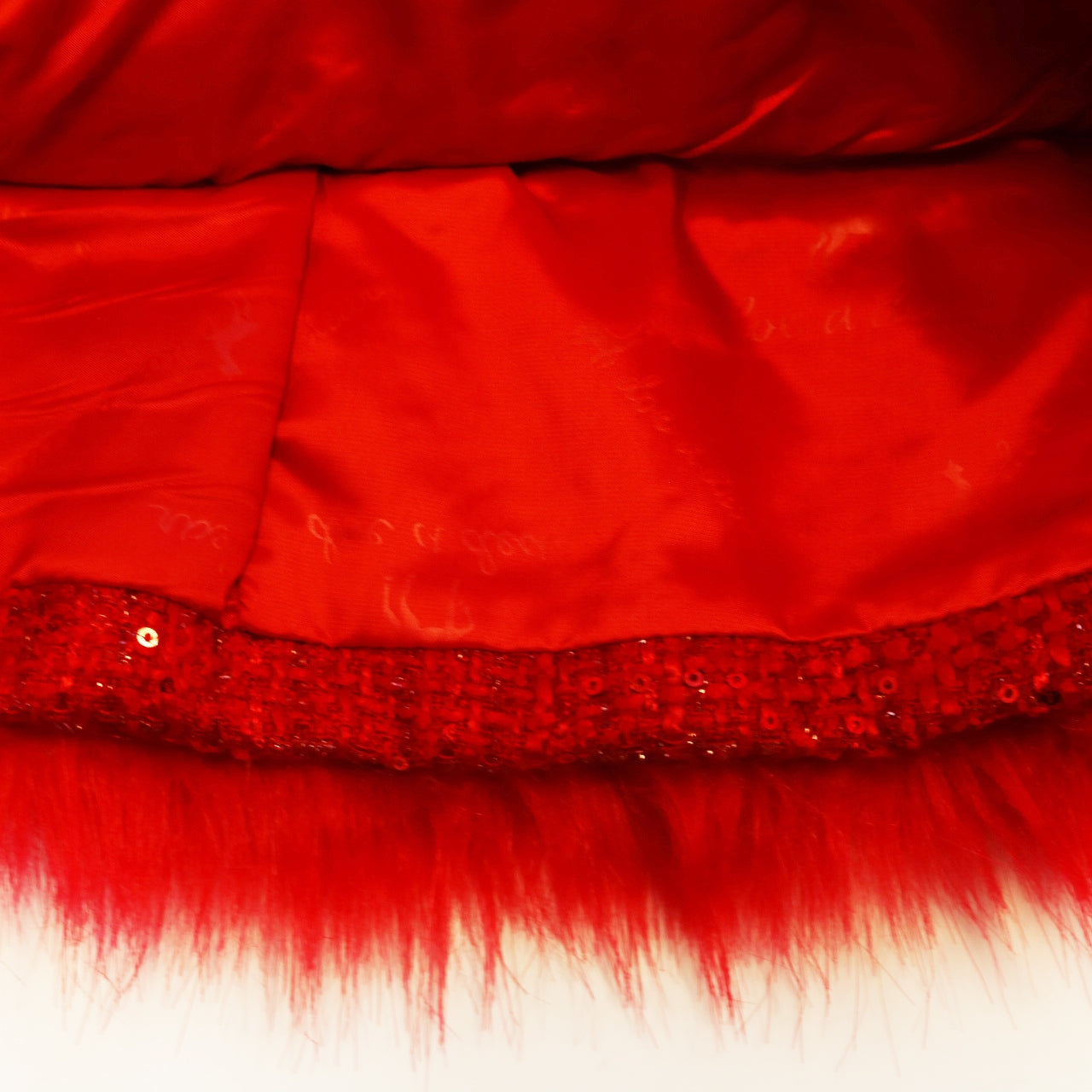 feather trim tweed dress in red