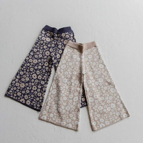 floral knit pants in navy