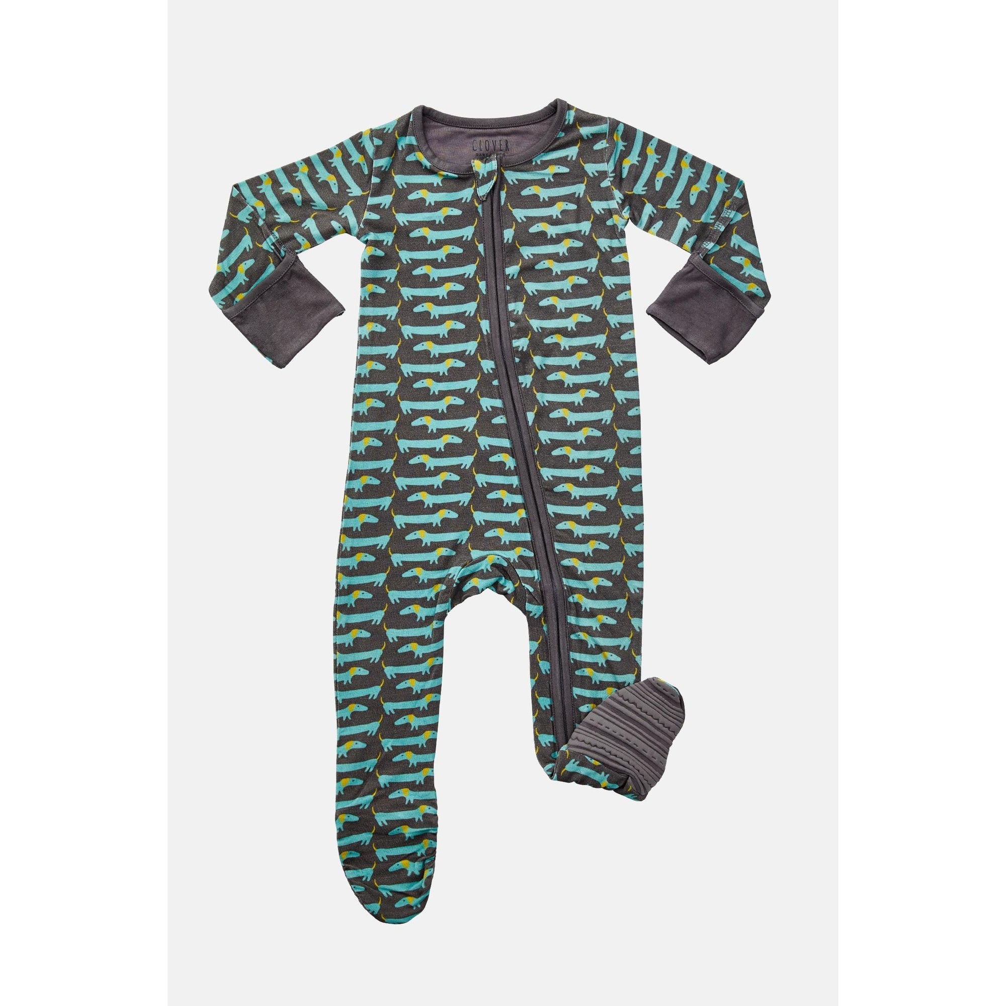 Soft & Stretchy Zipper Footie - Wiener Dog Blue