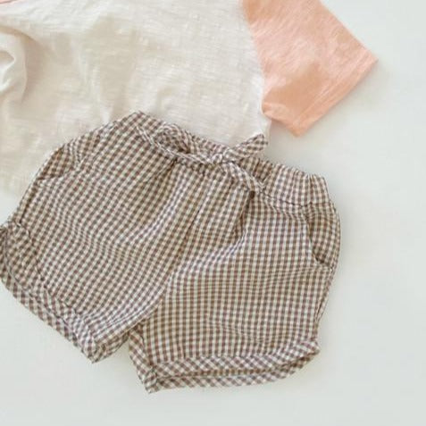 gingham summer shorts in brown