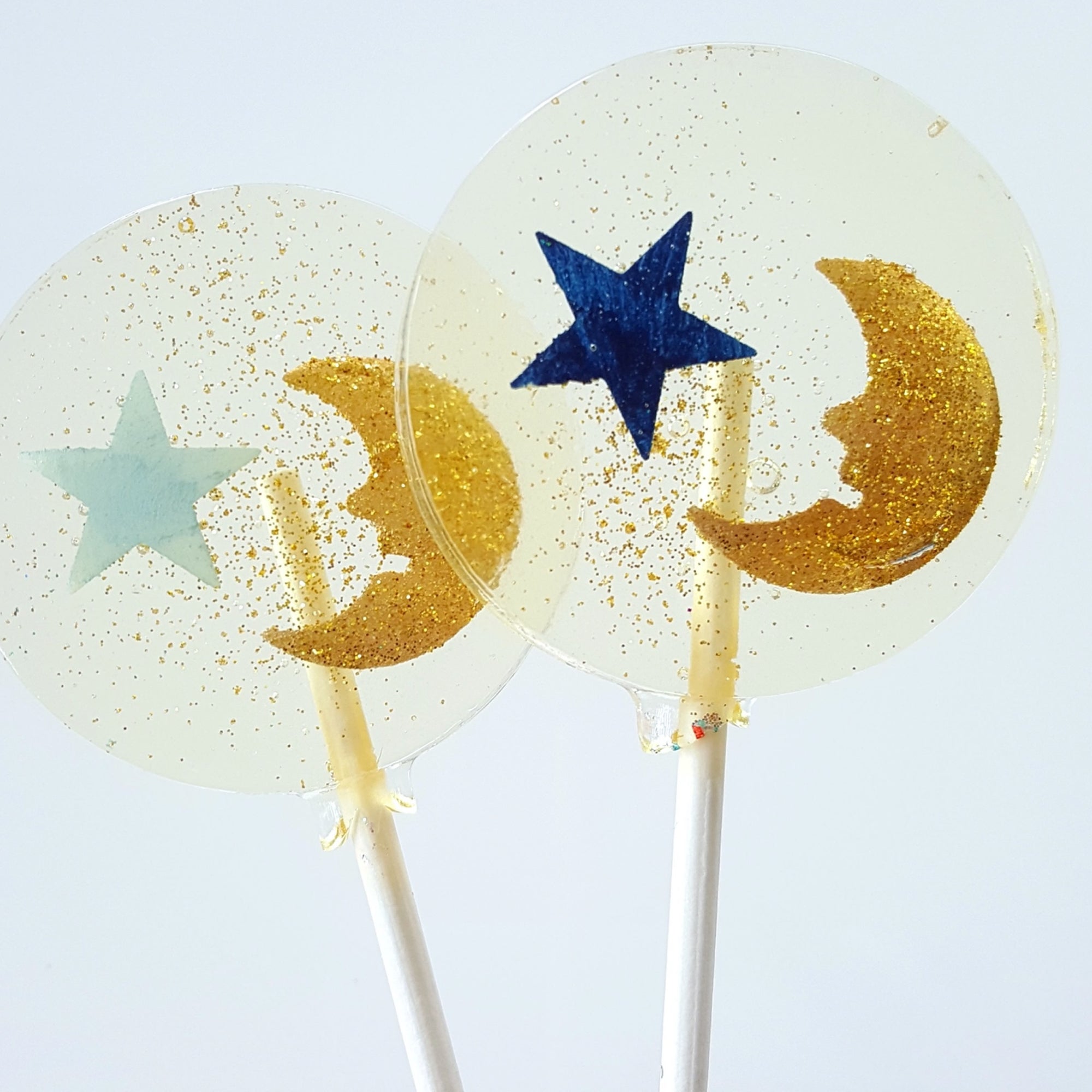 gold moon and blue star lollipop