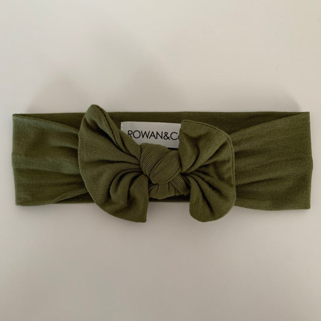 head wrap bow in olive green
