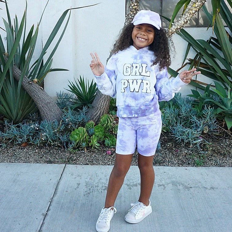 purple tie dye GRL PWR hoodie