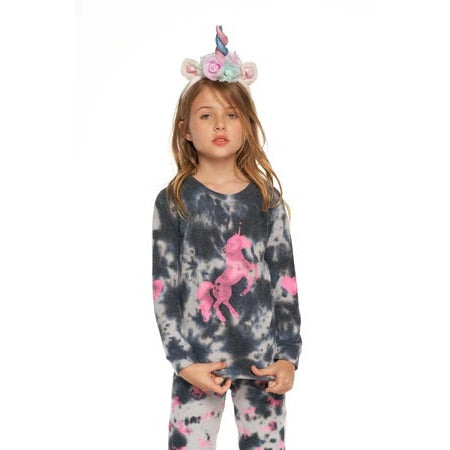 tie dye unicorn print pullover