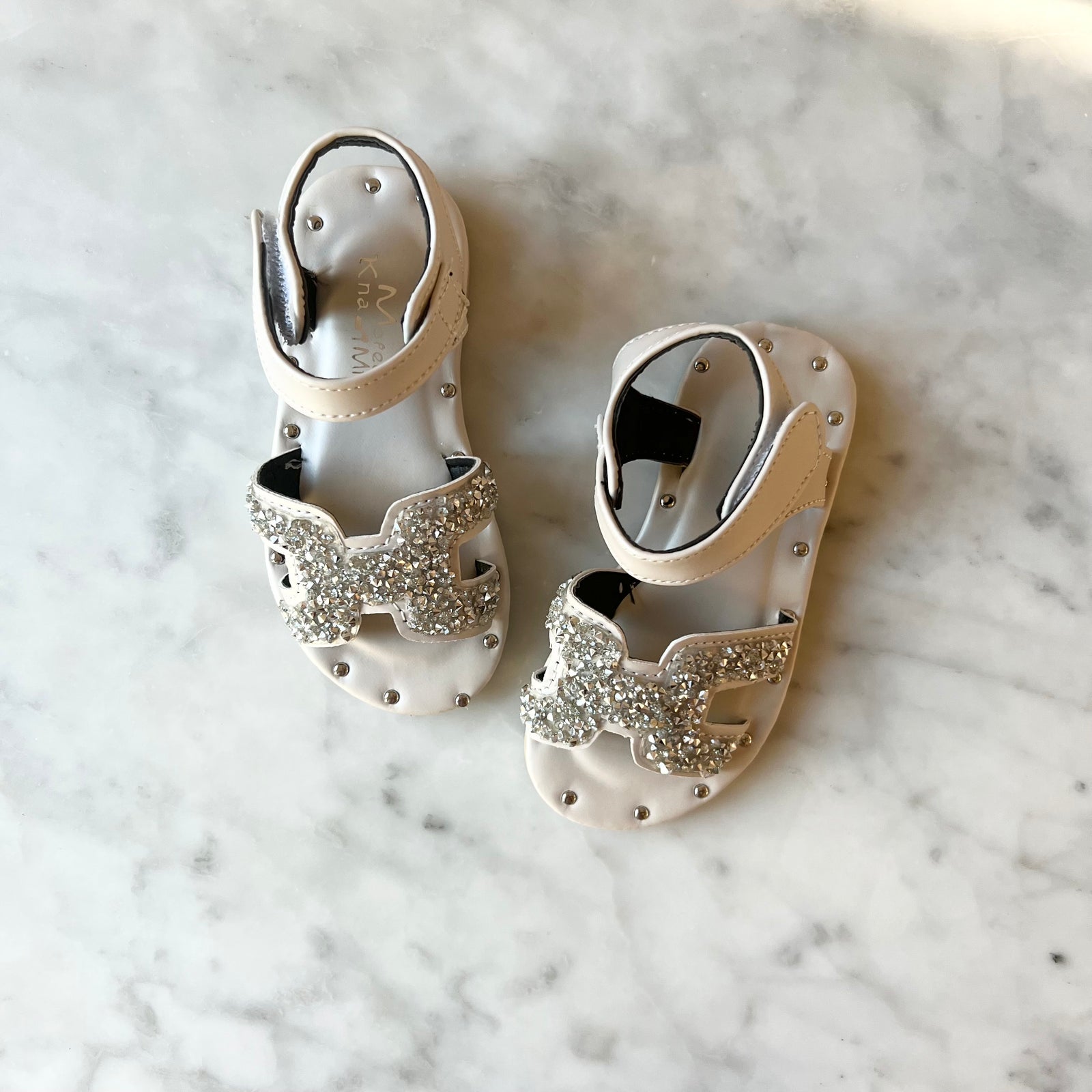 glitter sandals in white