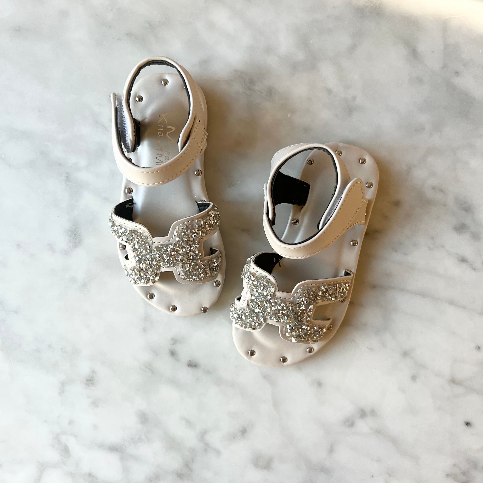 glitter sandals in white