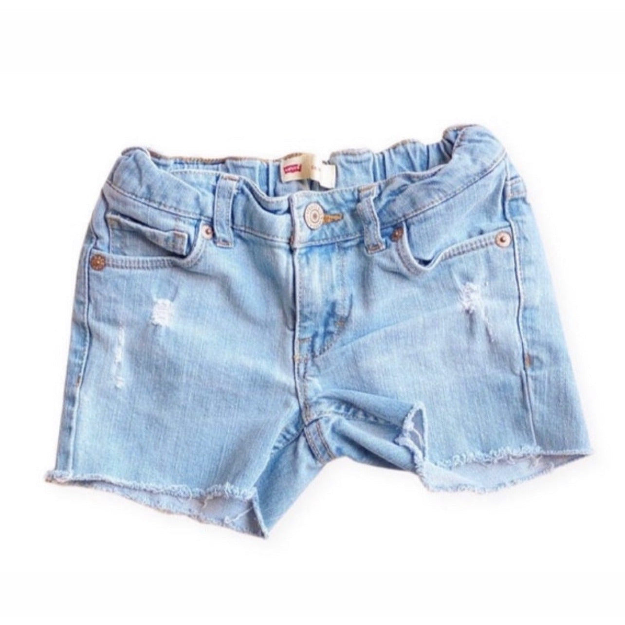 vintage levi's distressed denim cut-offs adjustable waist | size 6/7x