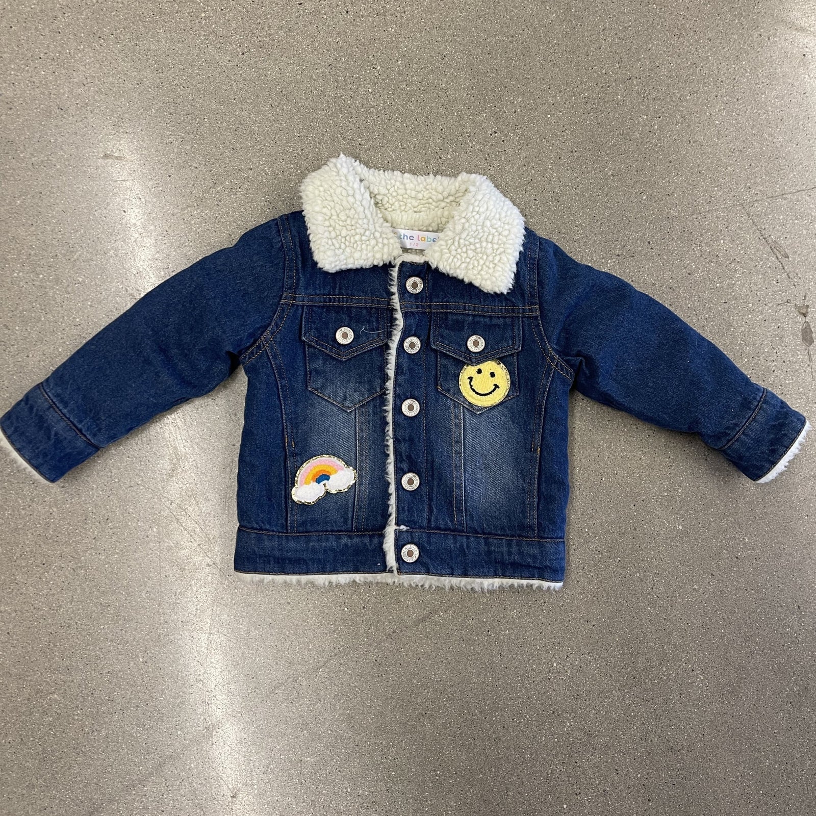 custom patched shearling denim jacket