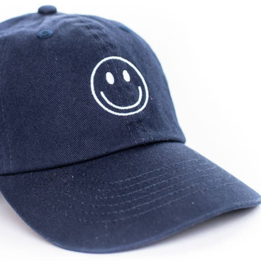 smiley face hat in navy