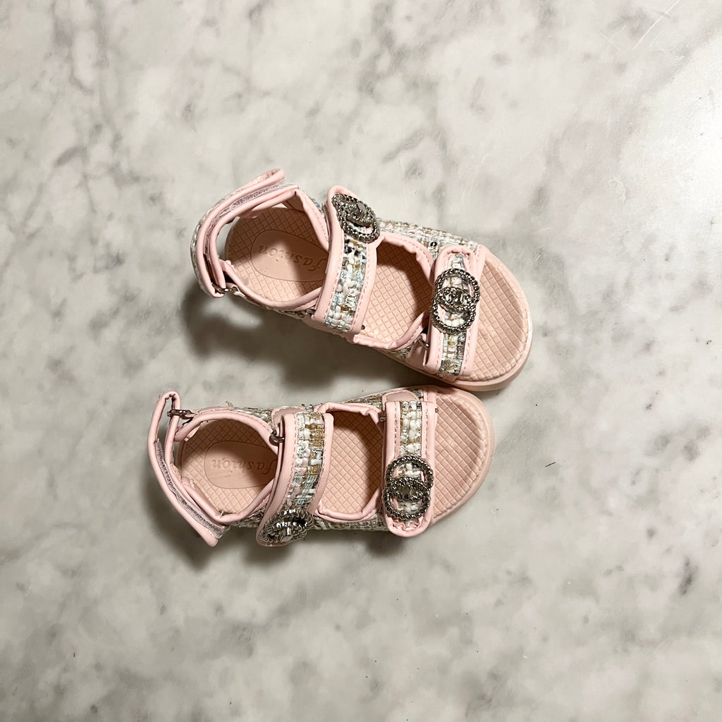 tweed strappy sandals in light pink