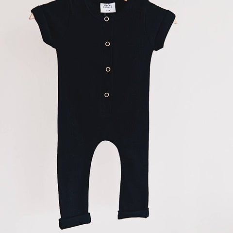 orcas lucille ribbed henley romper in black