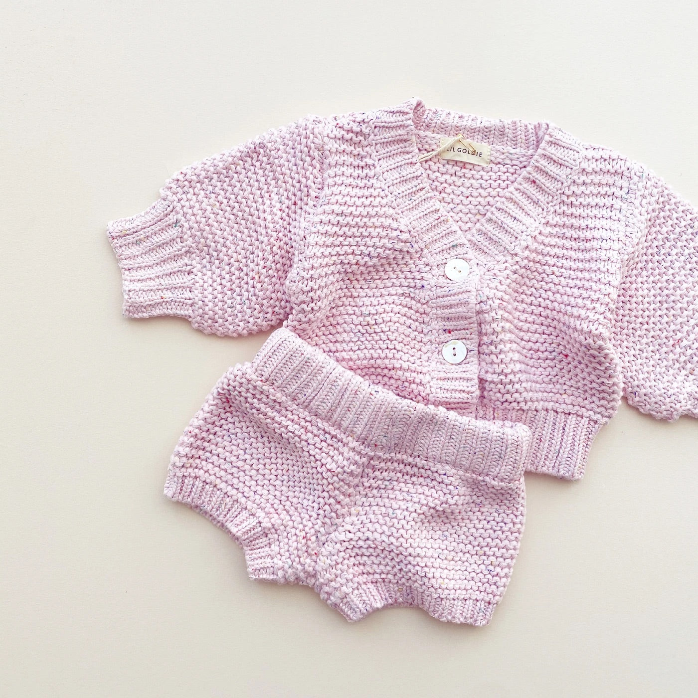 alba knit set in pink confetti