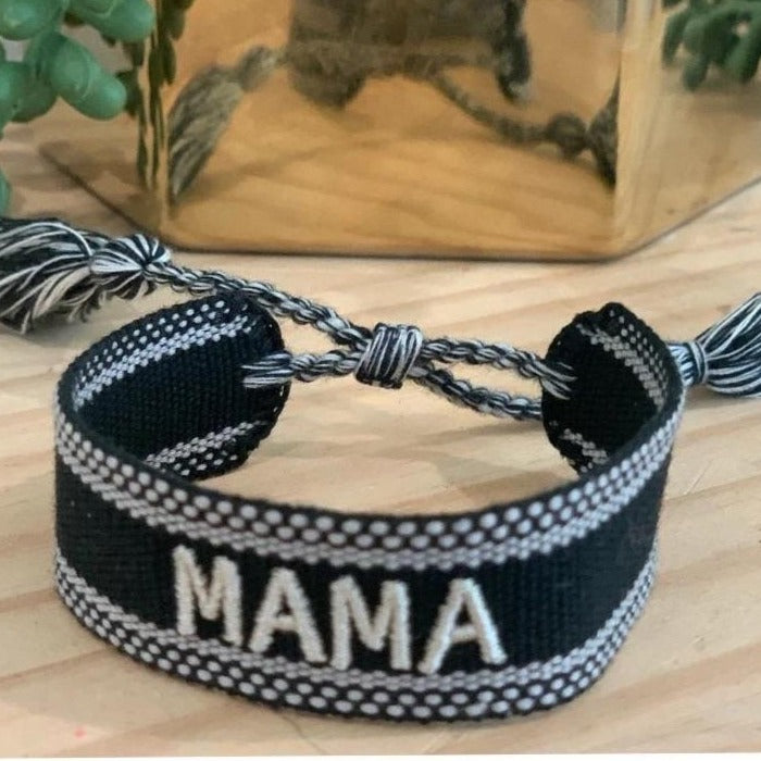 MAMA embroidered friendship bracelet in black