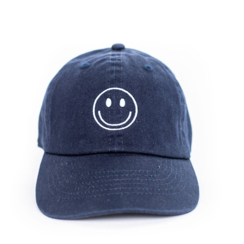 smiley face hat in navy