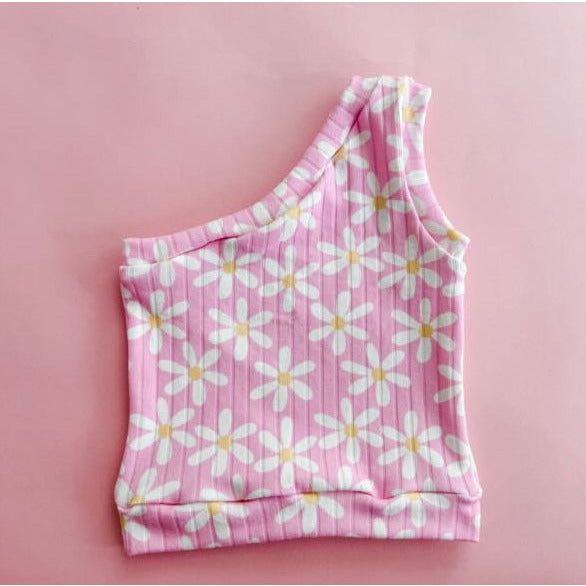 one shoulder top | pink daisy