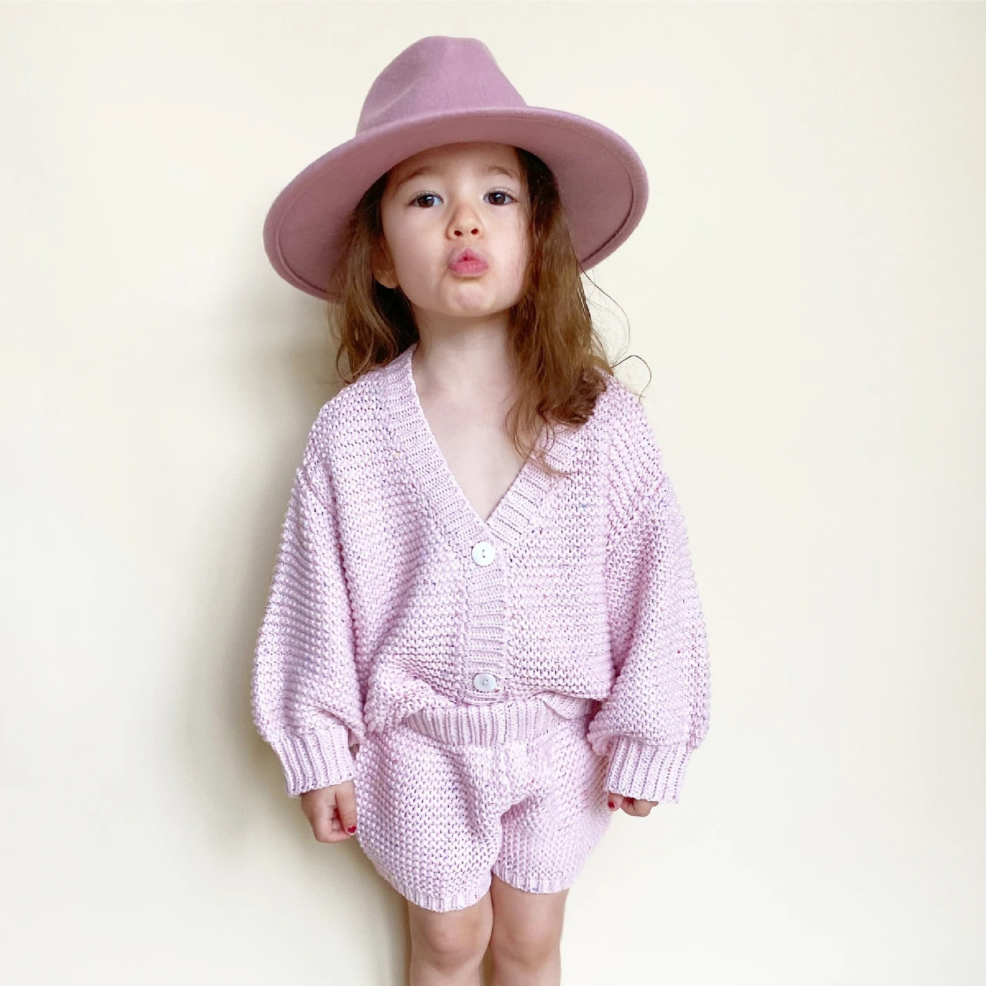 alba knit set in pink confetti