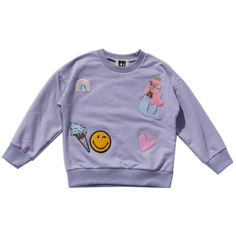 multi patched sweatshirt | lilac