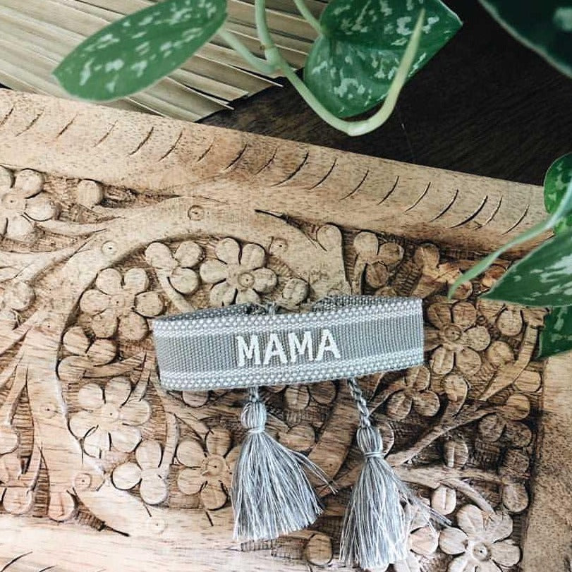 MAMA embroidered friendship bracelet in grey