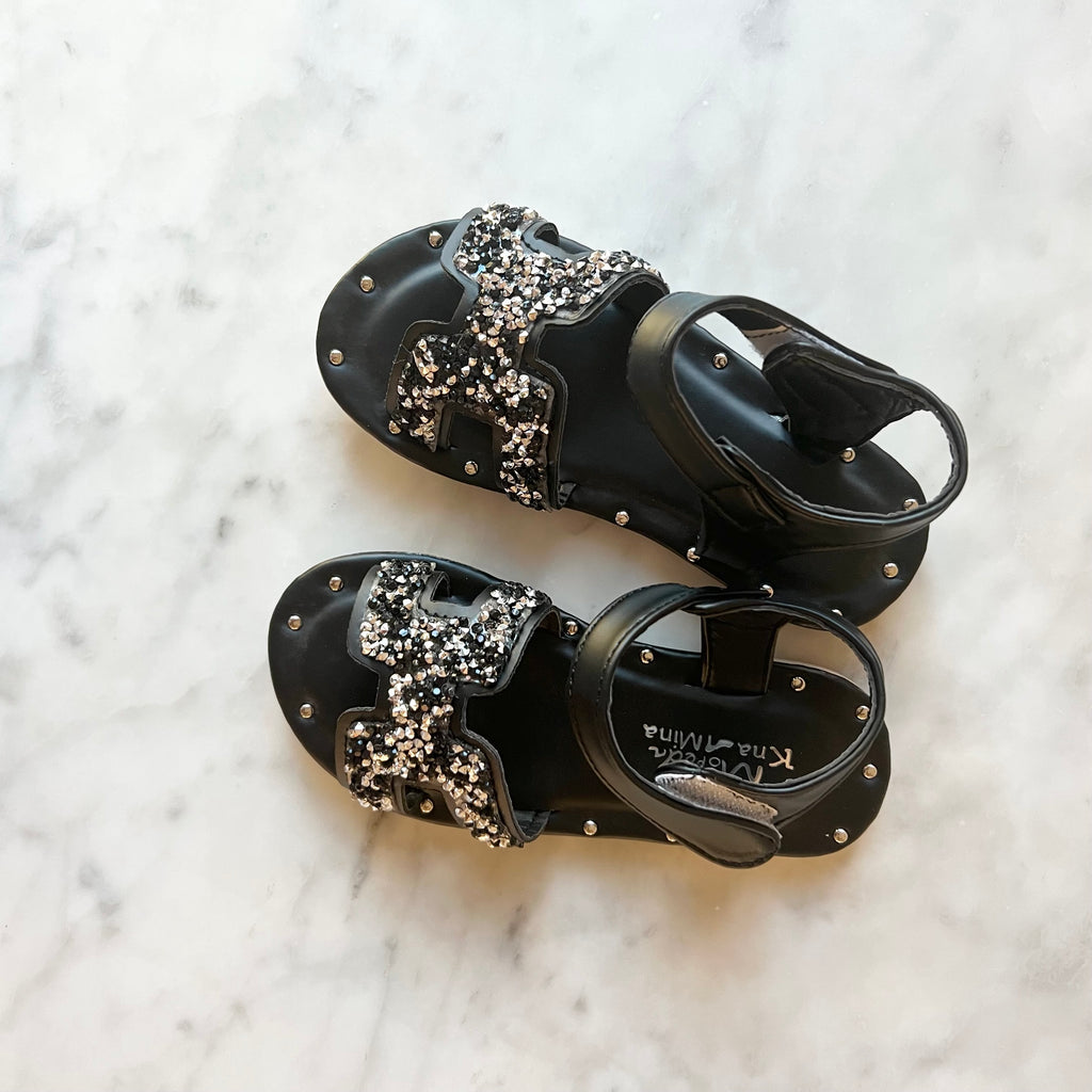 glitter sandals in black