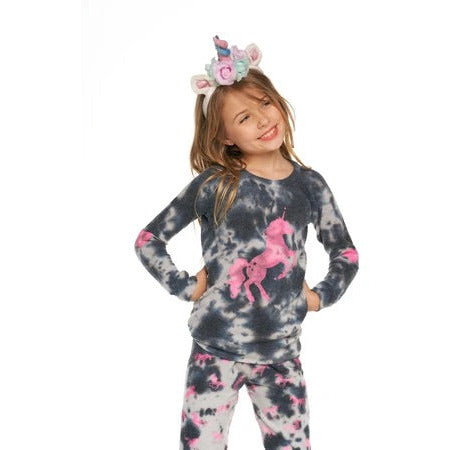 tie dye unicorn print pullover