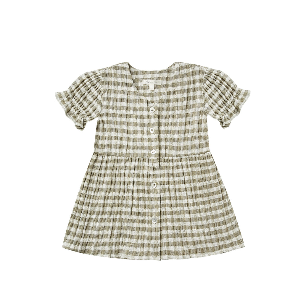 jeanette dress in olive gingham