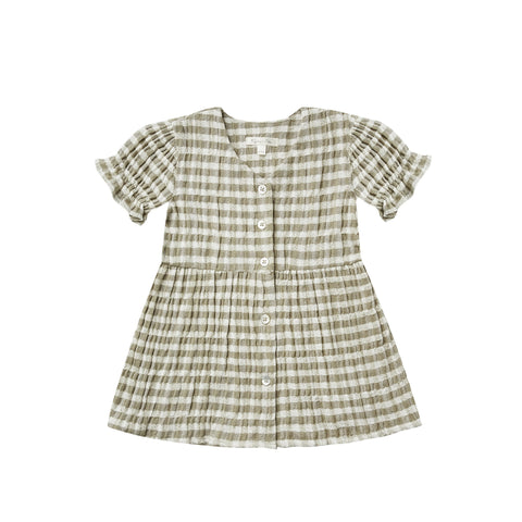 jeanette dress in olive gingham