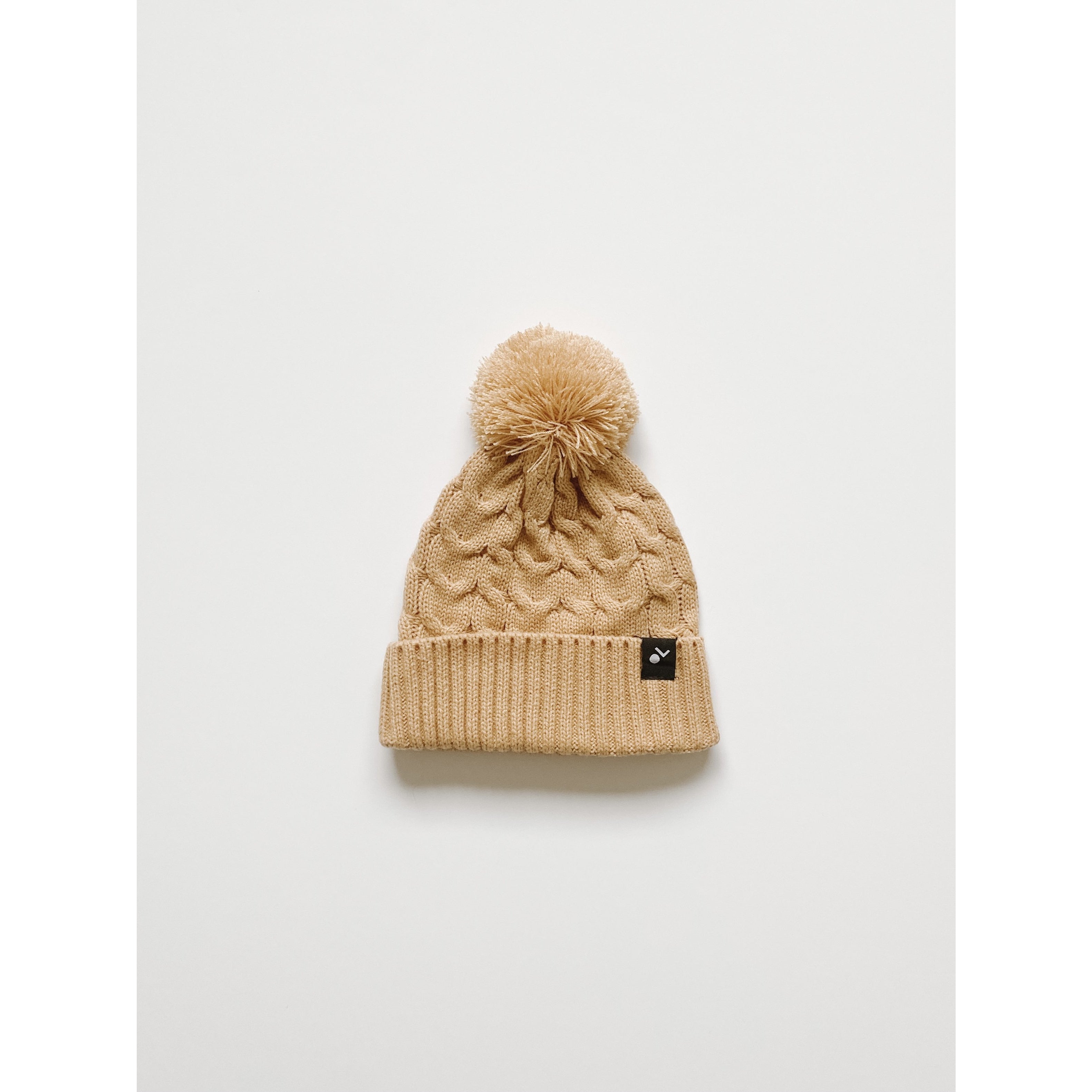 knit pom beanie in biscotti
