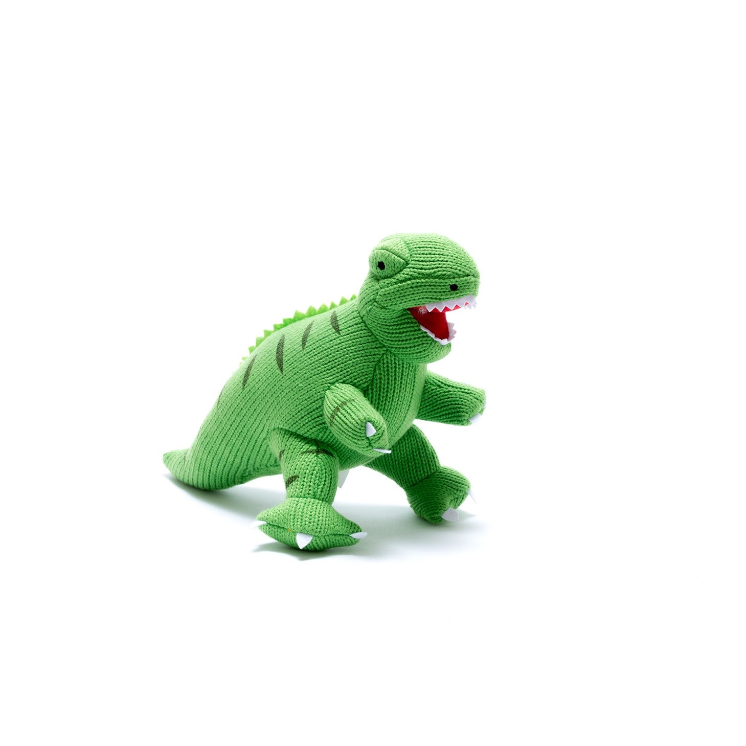 knitted green t rex plush toy