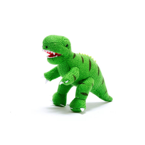 knitted green t rex rattle