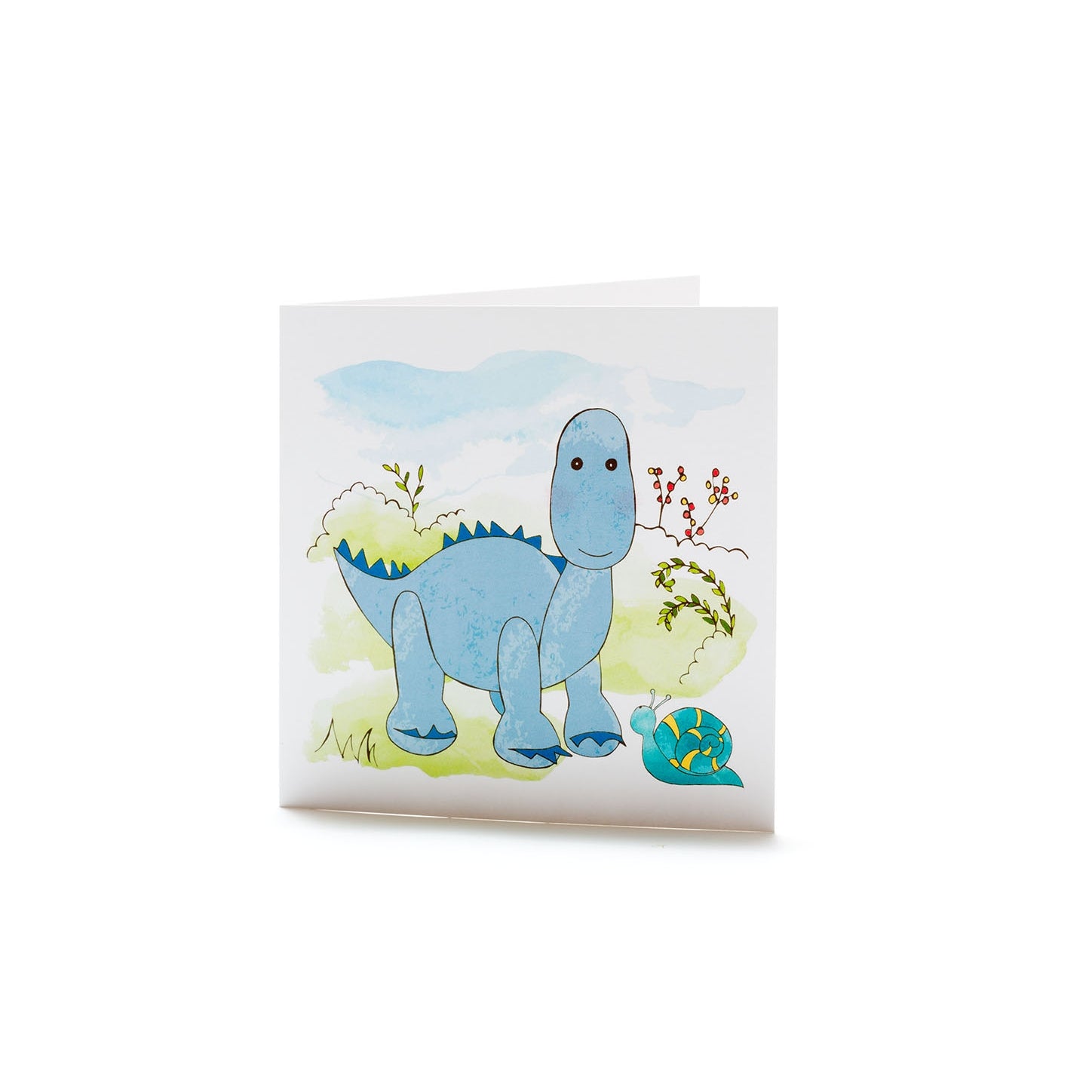 knitted organic cotton blue diplodocus dinosaur baby rattle