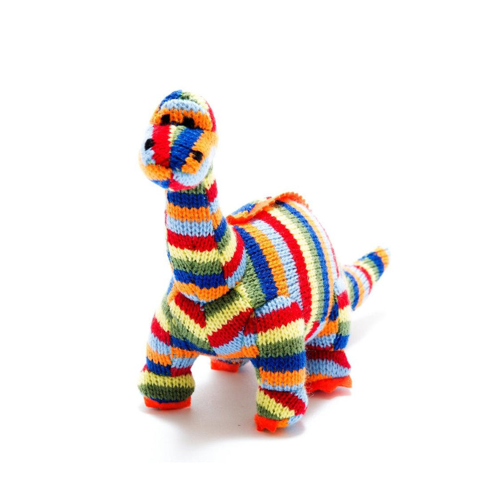 knitted stripe diplodocus dinosaur baby rattle