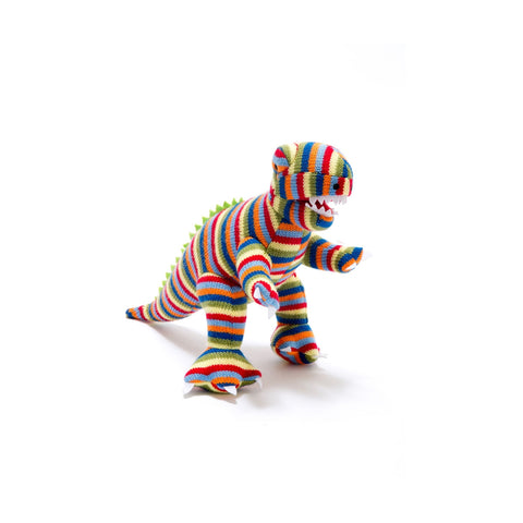 knitted stripe t-rex dinosaur baby rattle