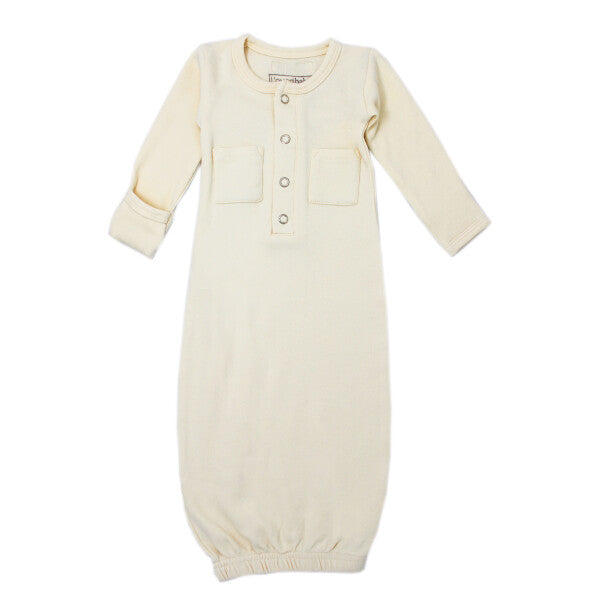l'oved baby organic cotton newborn gown in beige