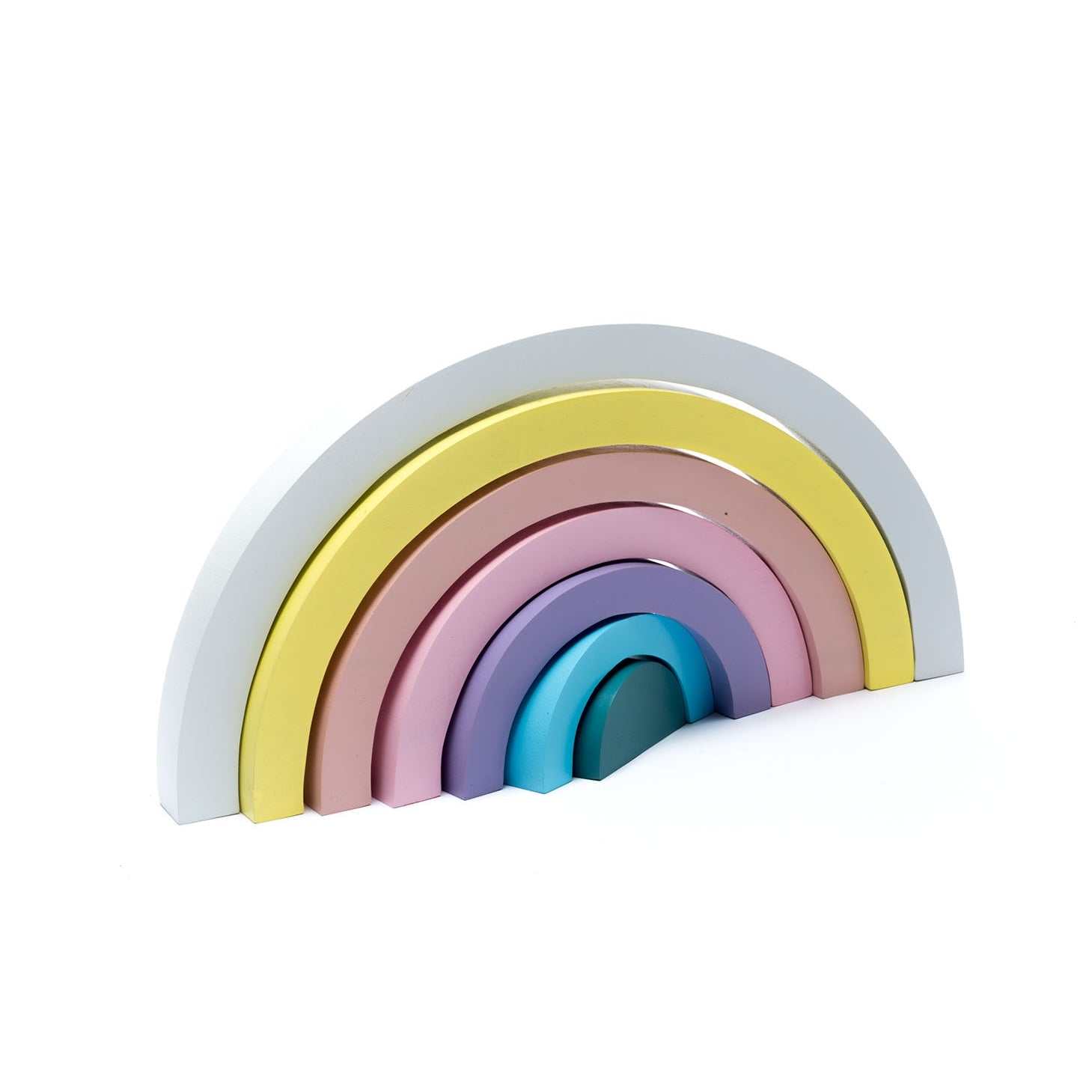 large wood rainbow puzzle toy in pastel