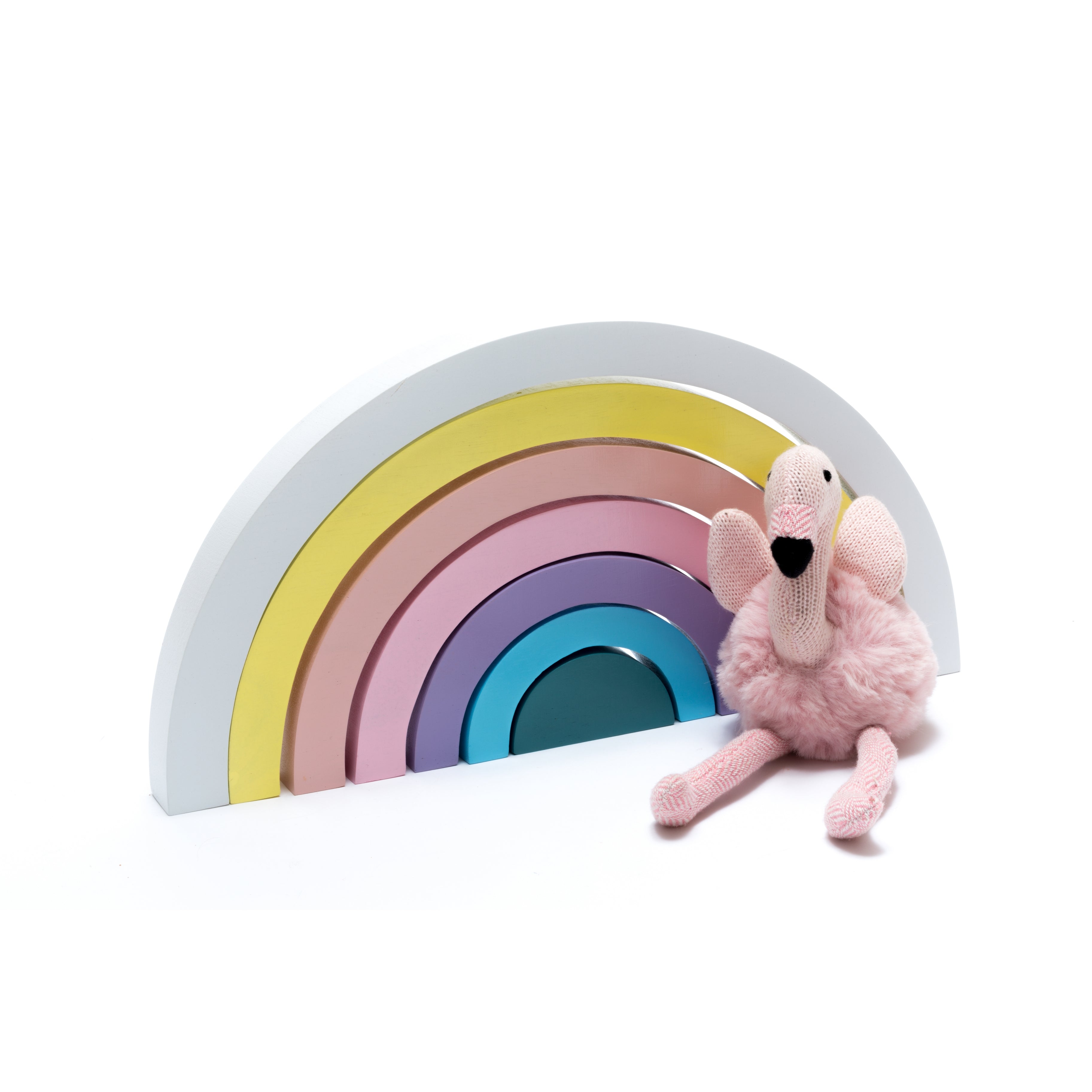 large wood rainbow puzzle toy in pastel