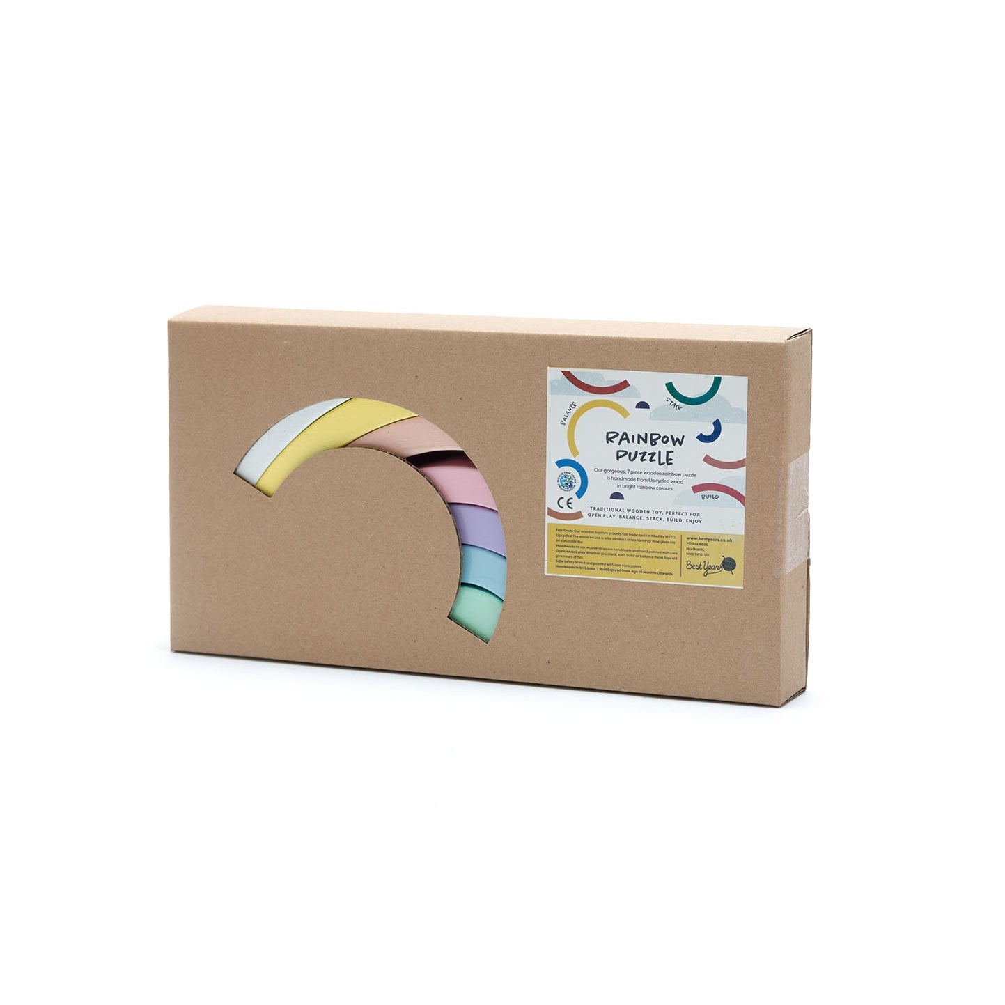 large wood rainbow puzzle toy in pastel
