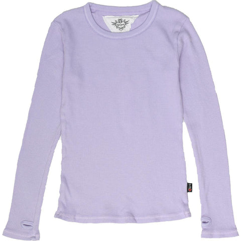 long sleeve crew top with thumbhole in lavender