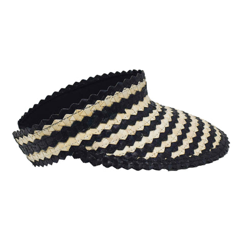 mama straw visor in black / natural stripe