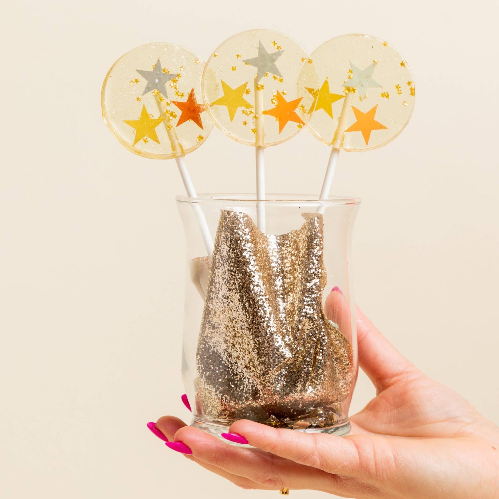 metallic stars lollipops in champagne