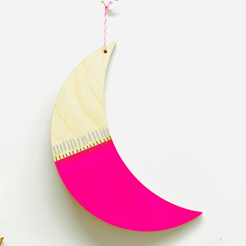 moon wall charm in neon pink