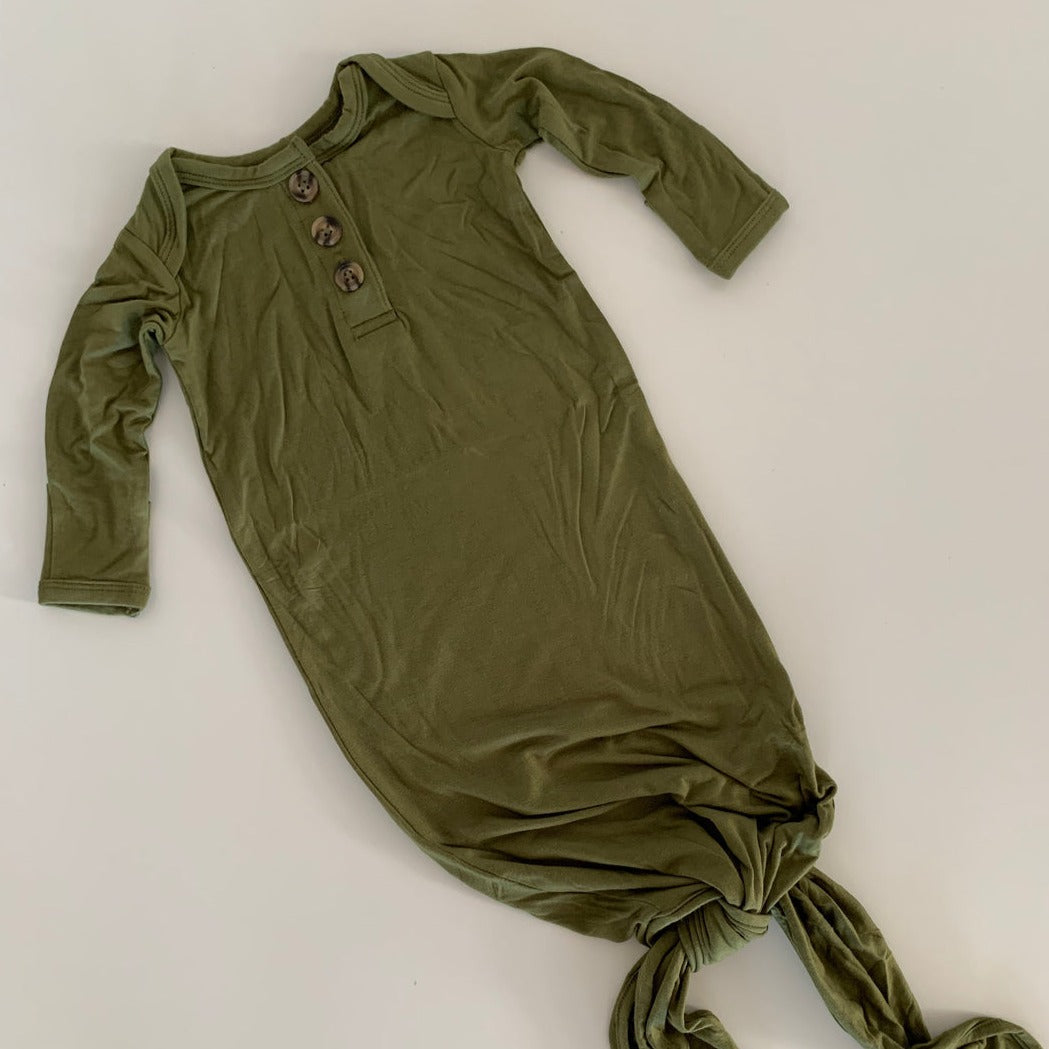newborn gown in olive