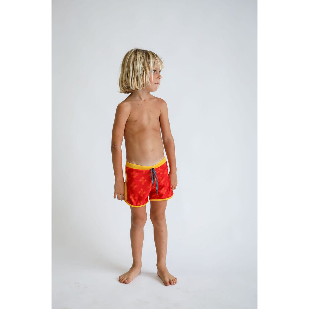 Toddler Soft Shorts for Swim in Red Breadfruit Bandana