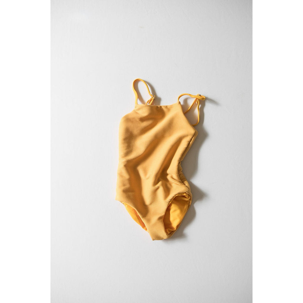 Girl's Strappy One Piece in Yellow Ribbed